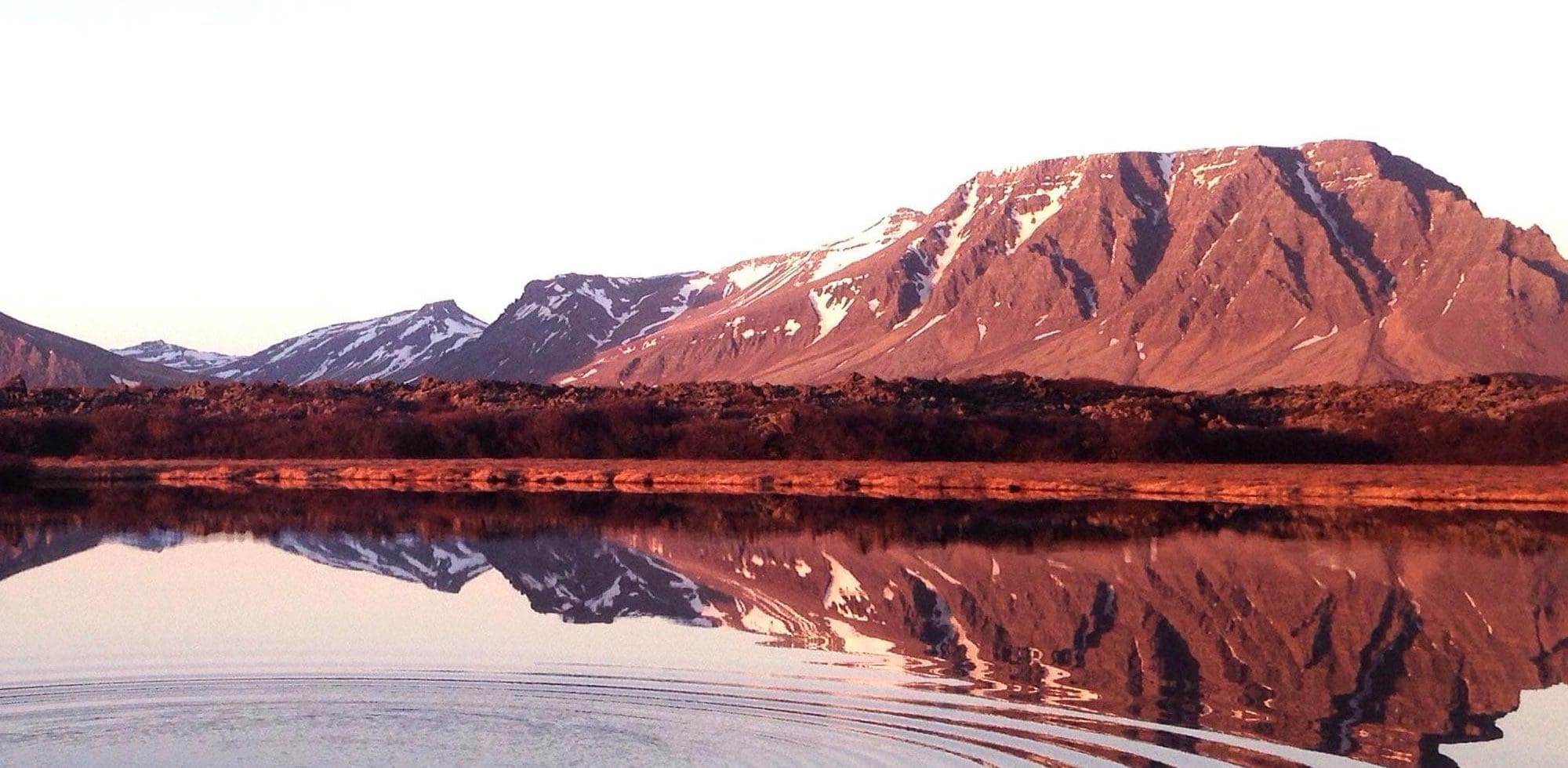 a mountain and lake