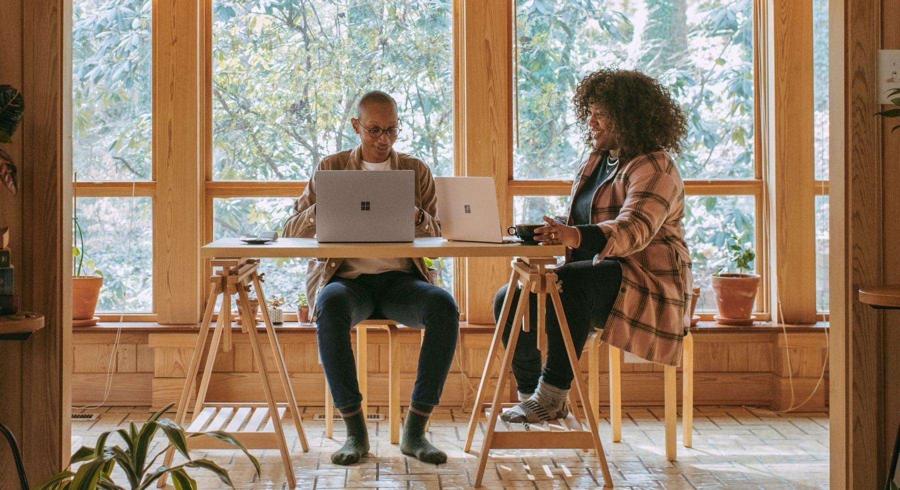 man and woman working together